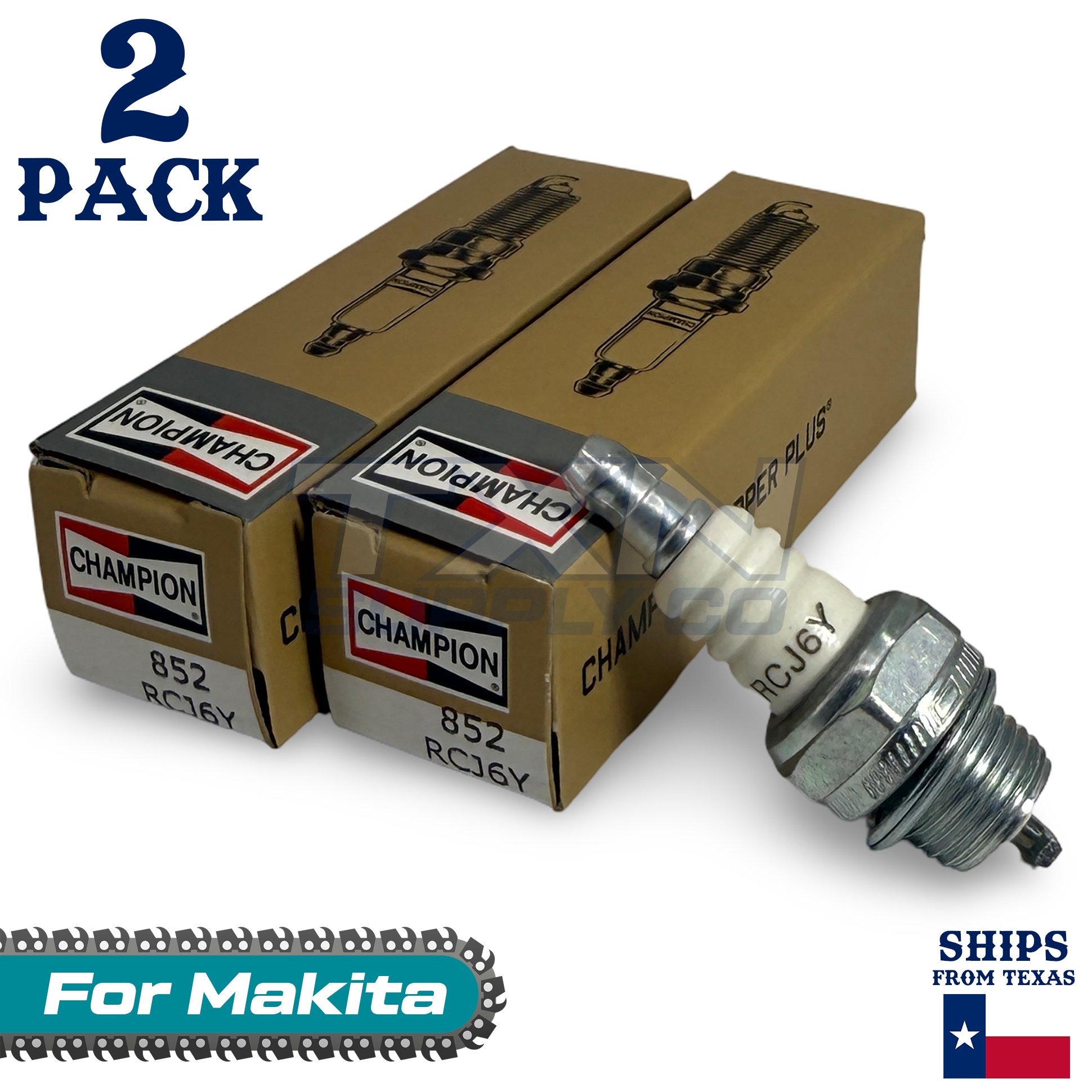 2 Pack Champion Spark Plug - For DCS501 Makita Chainsaw