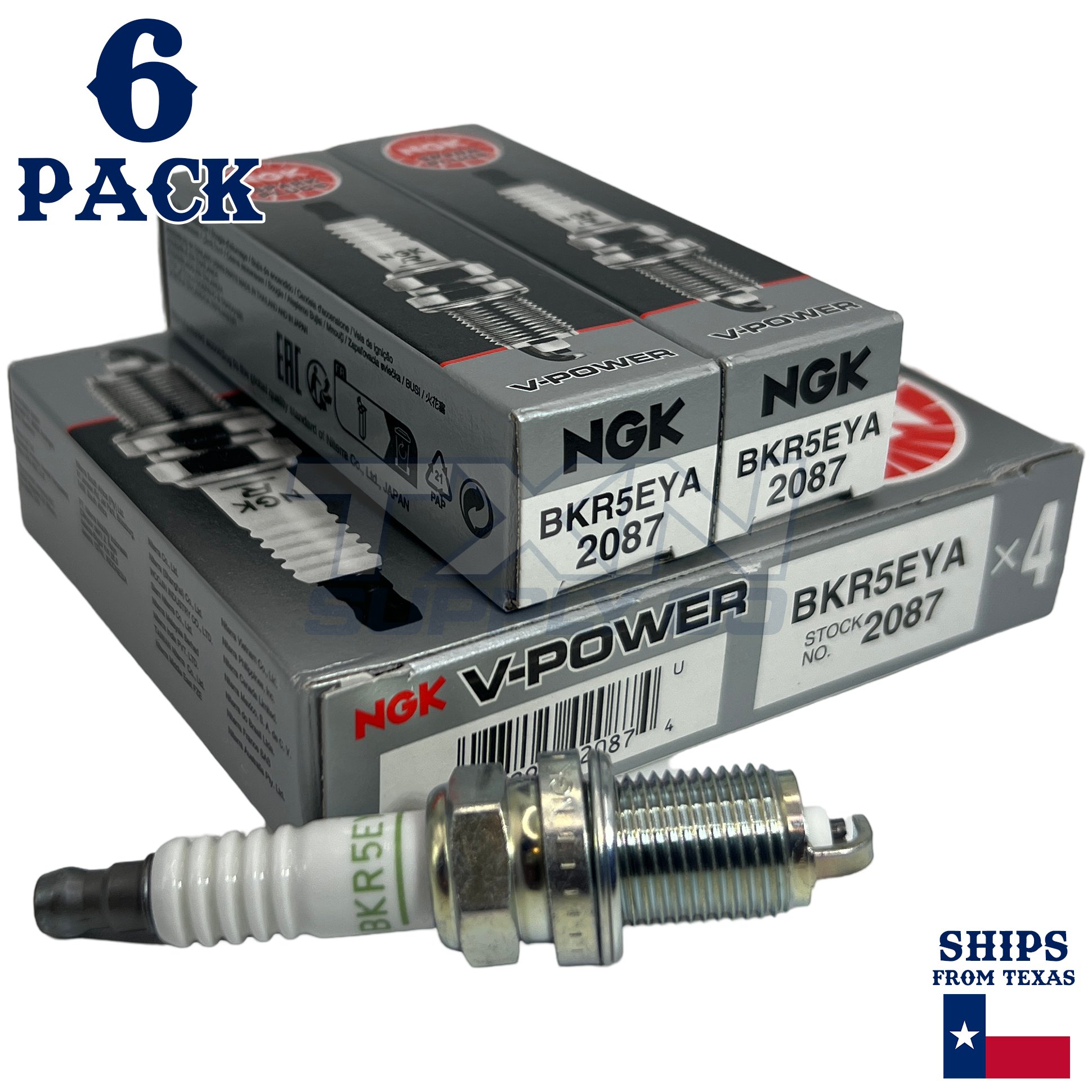 6 Pack NGK V-Power 2087 Spark Plugs BKR5EYA